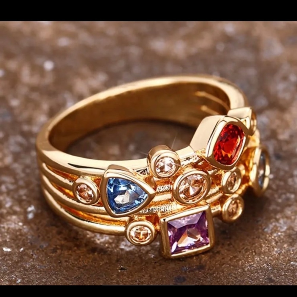 - Gorgeous gold plated swarovski elements multicolor ring size 9